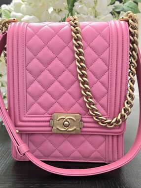Chanel North South Pink Lambskin Quilted Bag With Gold Hardware
